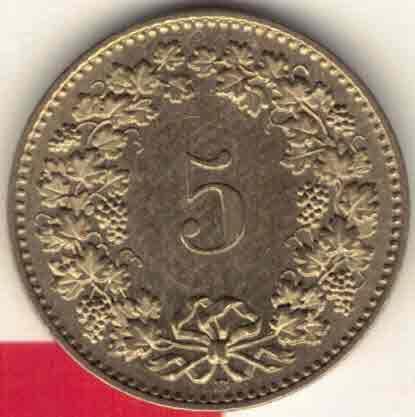 瑞士2011年5生丁 品相如图 UNC  