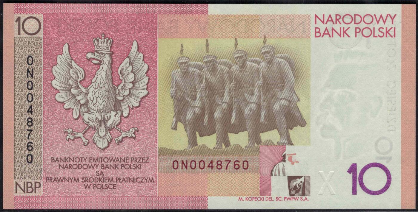 波兰2008年10兹罗提 重新独立90周年纪念钞 带原册 欧洲 实物图 UNC      