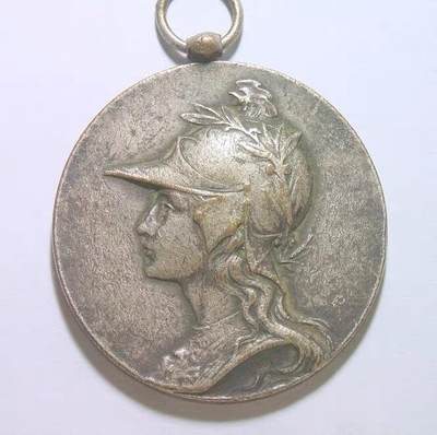 法国1907年 女神戎装像高浮雕精制大镀银章 42MM - 法国1907年 女神戎装像高浮雕精制大镀银章 42MM