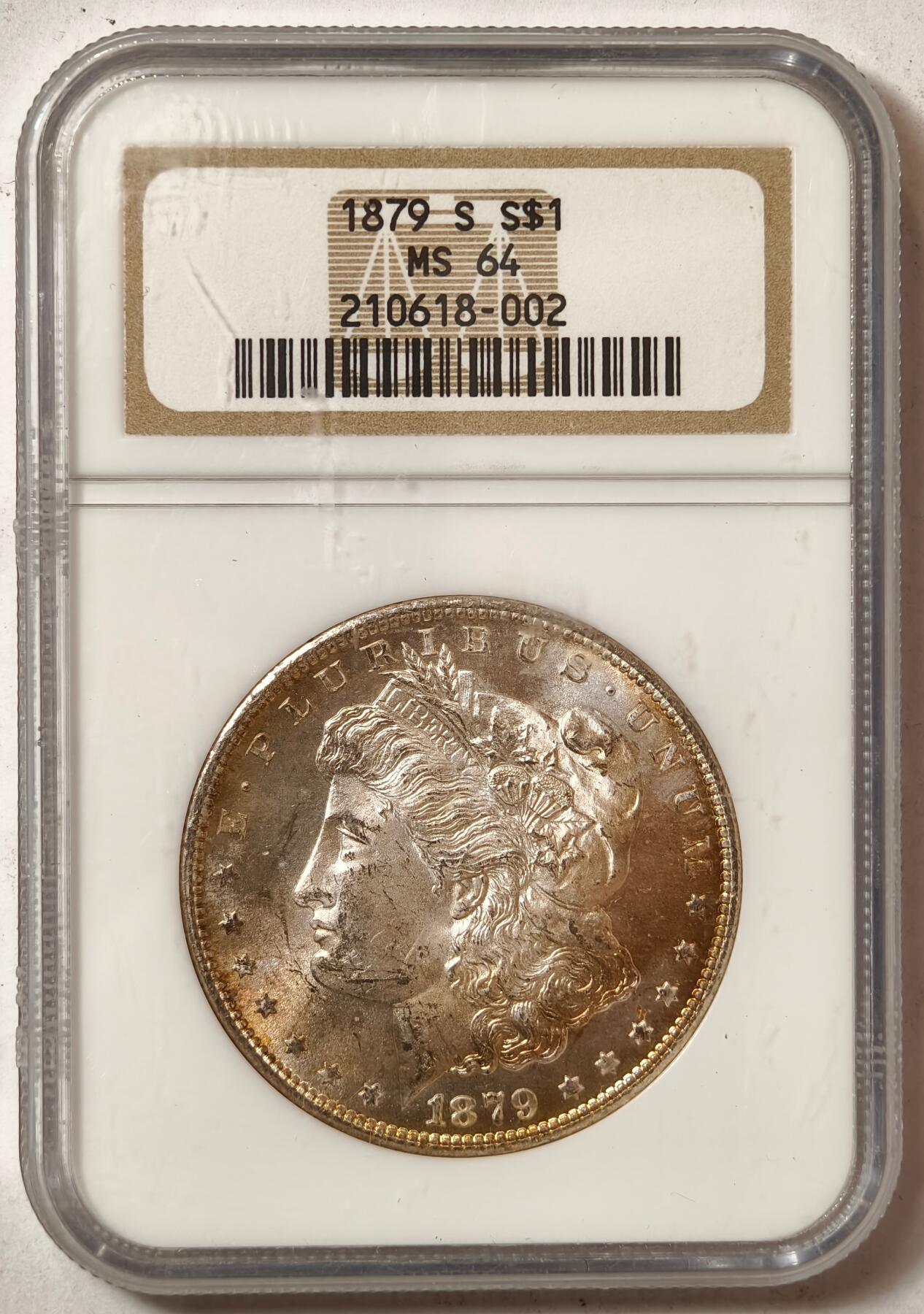 紫瑗钱币——第464期 美国 1879年 S版 摩根 大头妹 1美元 银币 NGC MS64