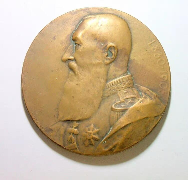 比利时1905年女神雄狮 利奥波德二世高浮雕精制大铜章 70MM 135克