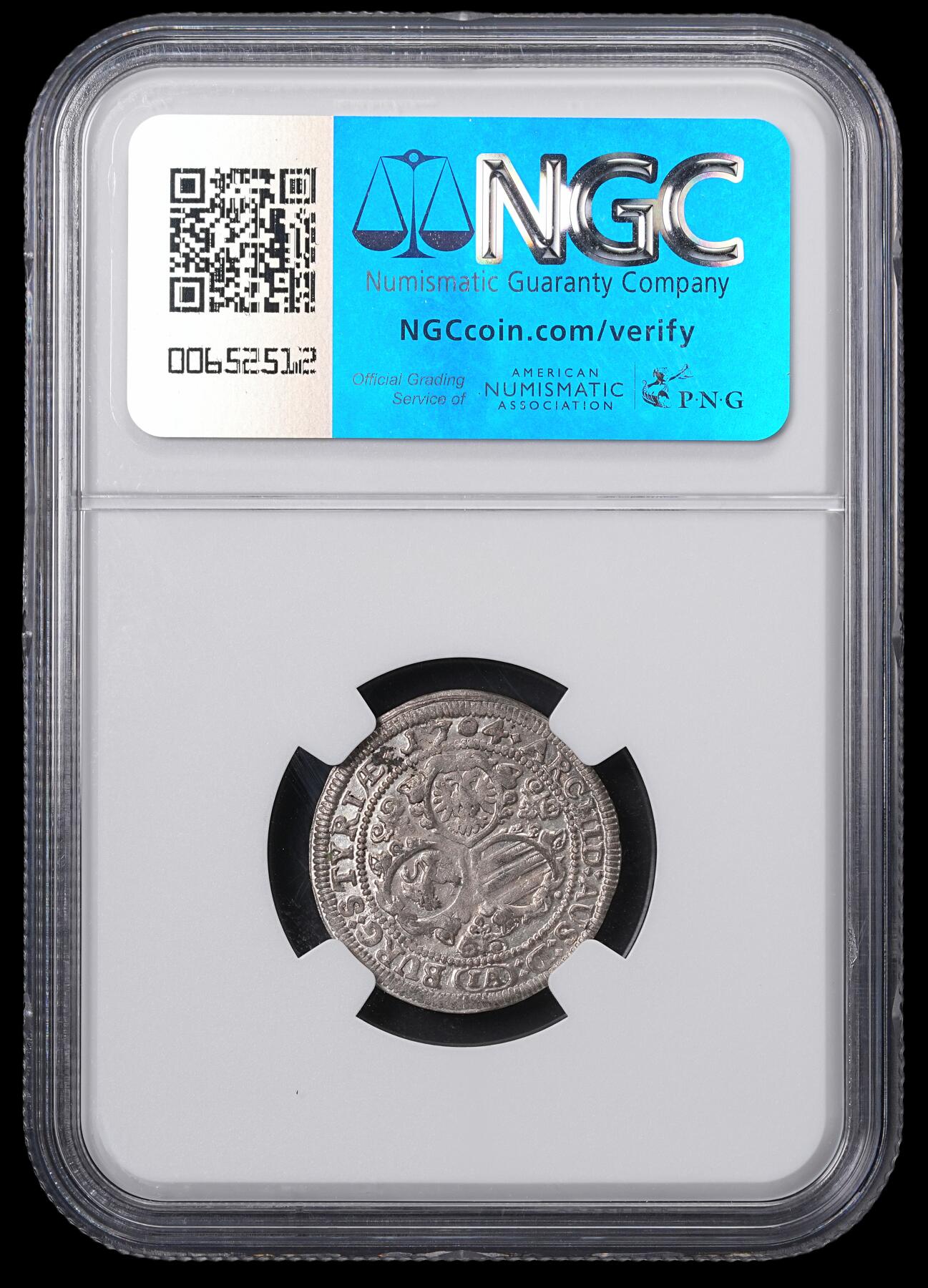 修遠堂世界钱币第四十六期 全场包邮 NGC MS62 1704年神圣罗马帝国3克鲁泽银币