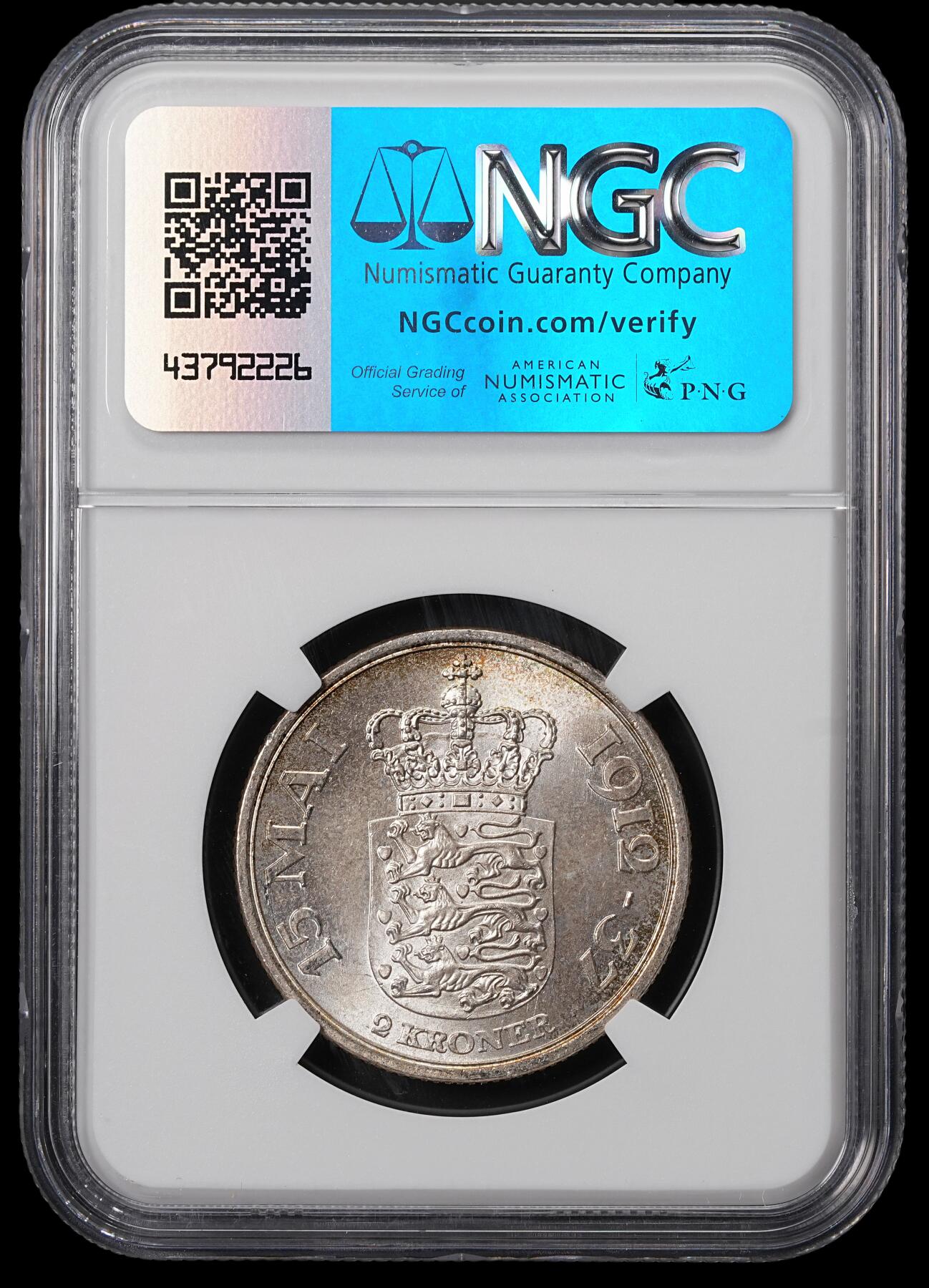 修遠堂世界钱币第四十六期 全场包邮 NGC MS65 1937丹麦国王执政25周年纪念2克朗银币