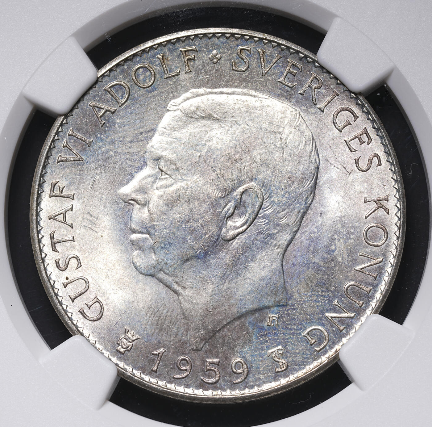 修遠堂世界钱币第四十六期 全场包邮 NGC MS64 1959年瑞典宪法150周年纪念5克朗大银币