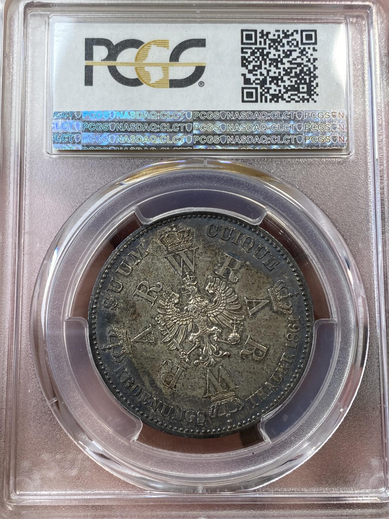 万国钱币拍卖第036期 PCGS MS62 1861年德国普鲁士威廉国王加冕纪念流通1泰勒 泰勒经典款黑色毛衣