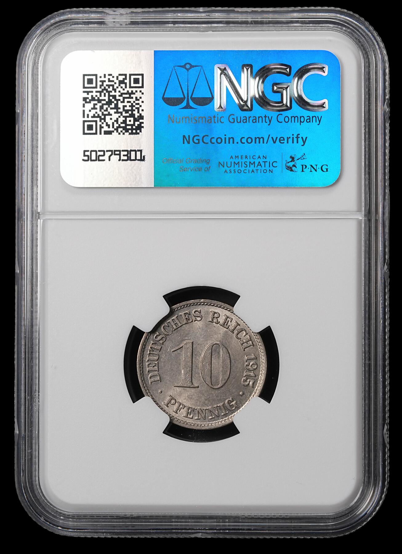 修遠堂世界钱币第四十六期 全场包邮 NGC MS63 1915年德国10芬尼 J厂铭