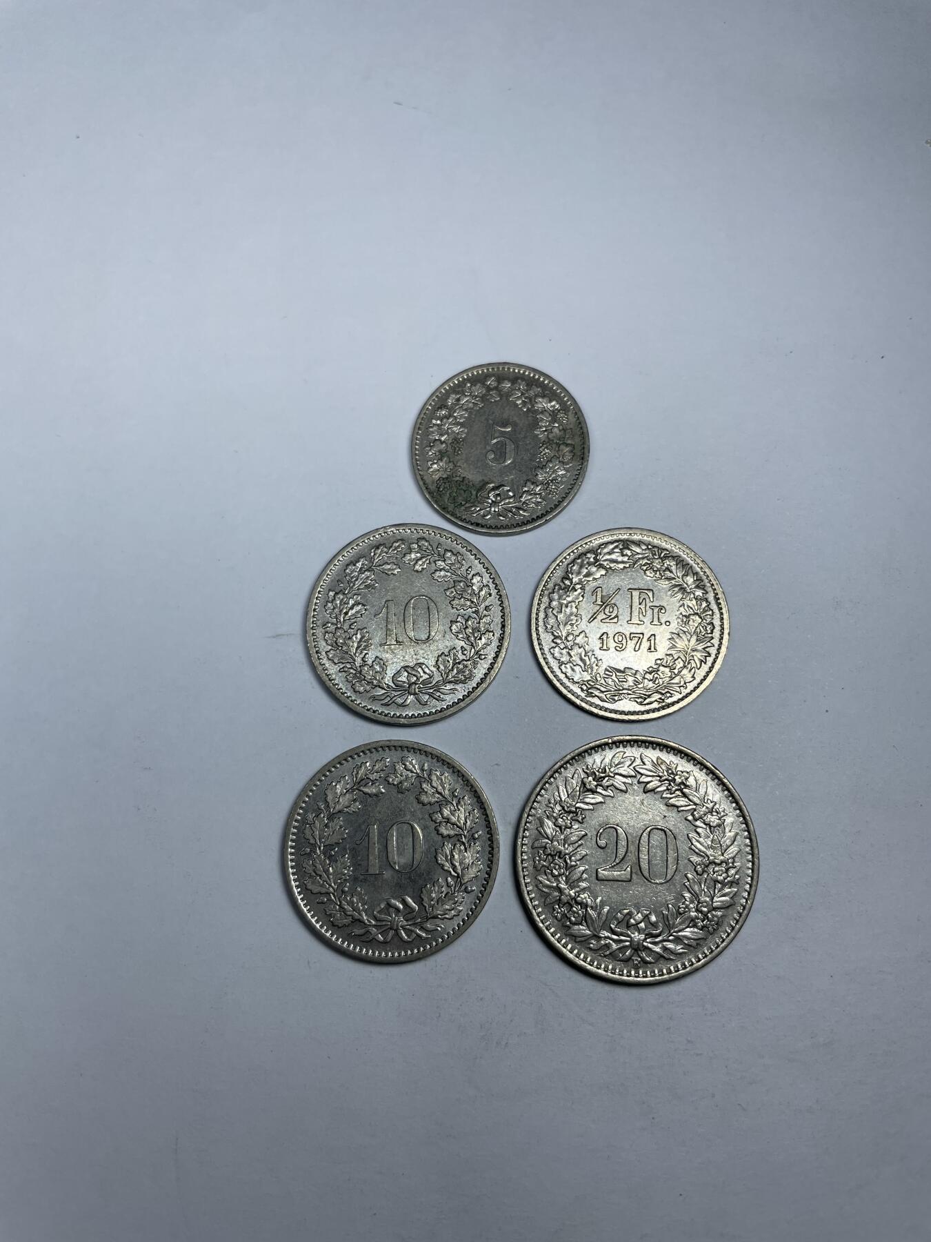每日一拍，2024年集古藏今外币拍卖第十七期-第5场—（总第165拍），可以寄存60天，满160元包邮。 瑞士5枚