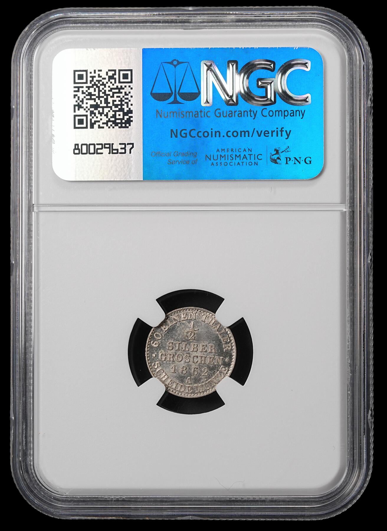 修遠堂世界钱币第四十六期 全场包邮 NGC MS64 1862年普鲁士1/2格罗申银币