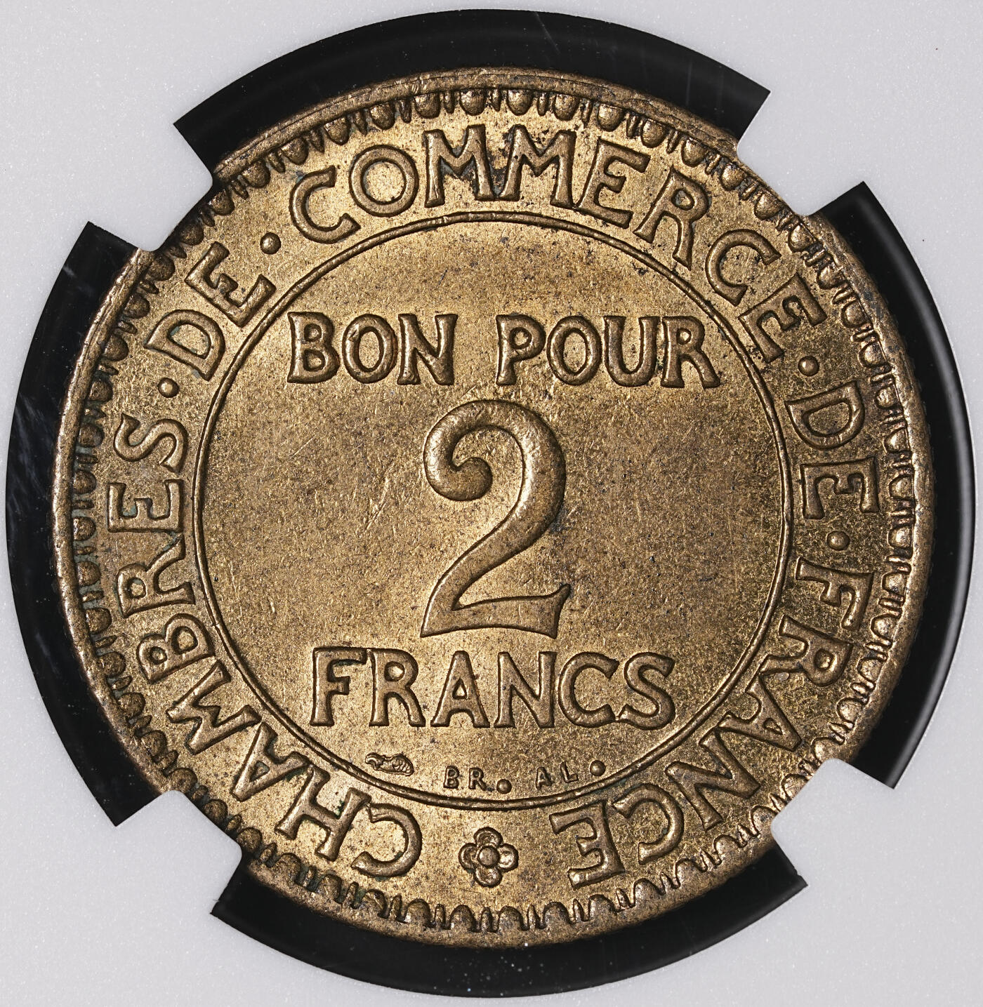 修遠堂世界钱币第四十六期 全场包邮 NGC MS63 1925年法国坐人2法郎铜币