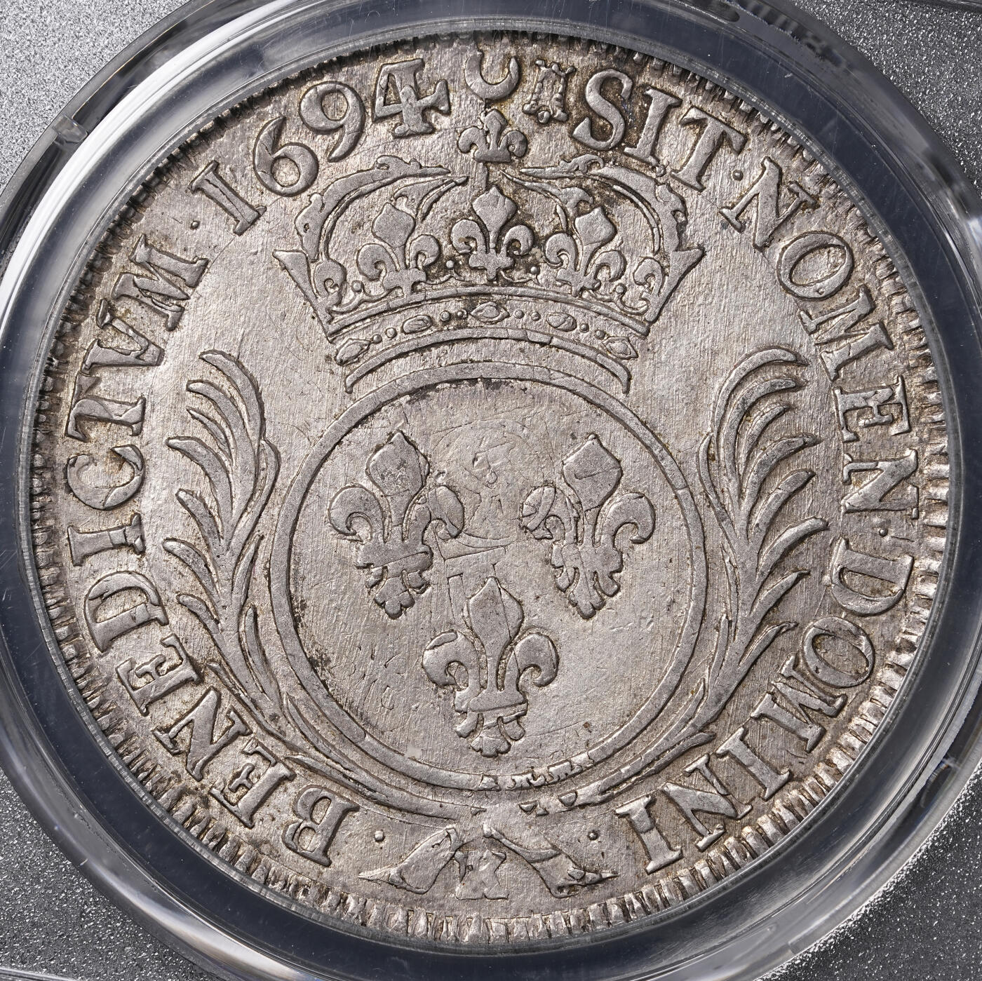 修遠堂世界钱币第四十六期 全场包邮 PCGS XFD 1694年法国1埃居大银币 路易十四头像 K厂铭