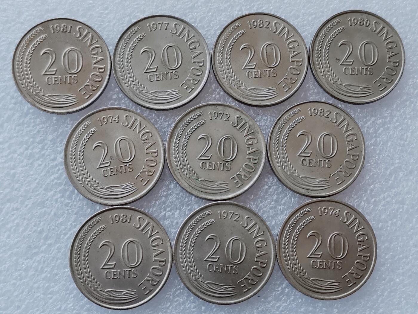 第一海外回流一元起拍收藏 散集专场 第134期 新加坡20分硬币 剑鱼 10枚 好品