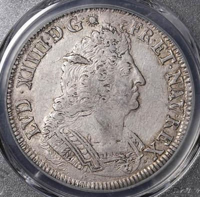 修遠堂世界钱币第四十六期 全场包邮 - PCGS XFD 1694年法国1埃居大银币 路易十四头像 K厂铭