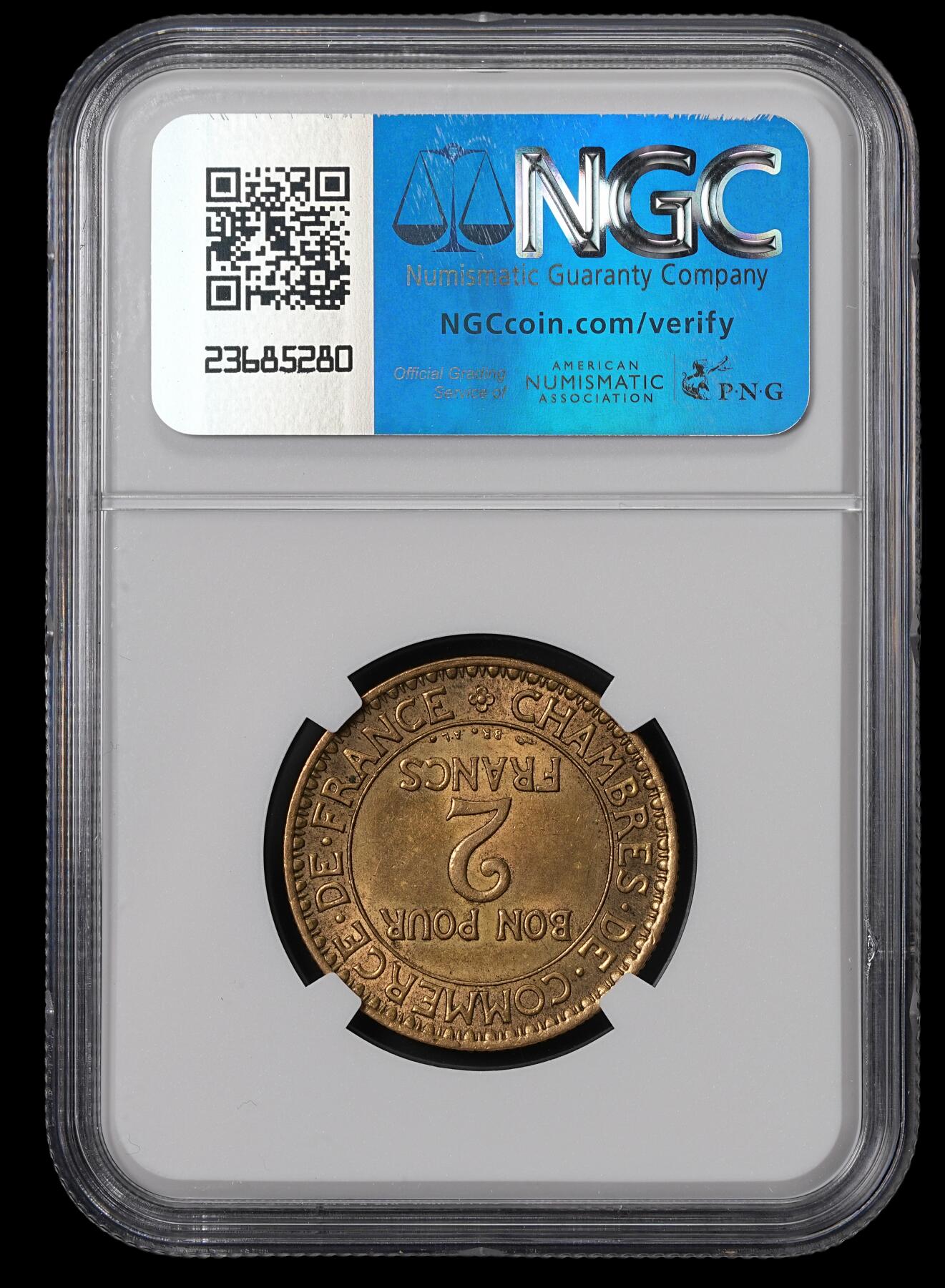 修遠堂世界钱币第四十六期 全场包邮 NGC MS64 1921年法国坐人2法郎铜币