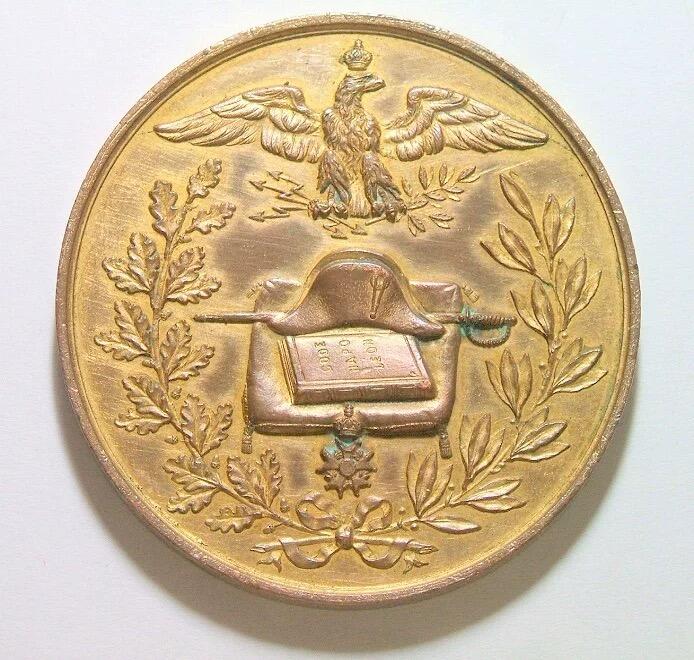 法国1869年 拿破仑诞辰百年金叶冠高浮雕精制大镀金章 50MM