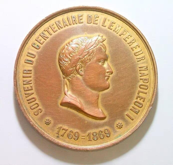 法国1869年 拿破仑诞辰百年金叶冠高浮雕精制大镀金章 50MM