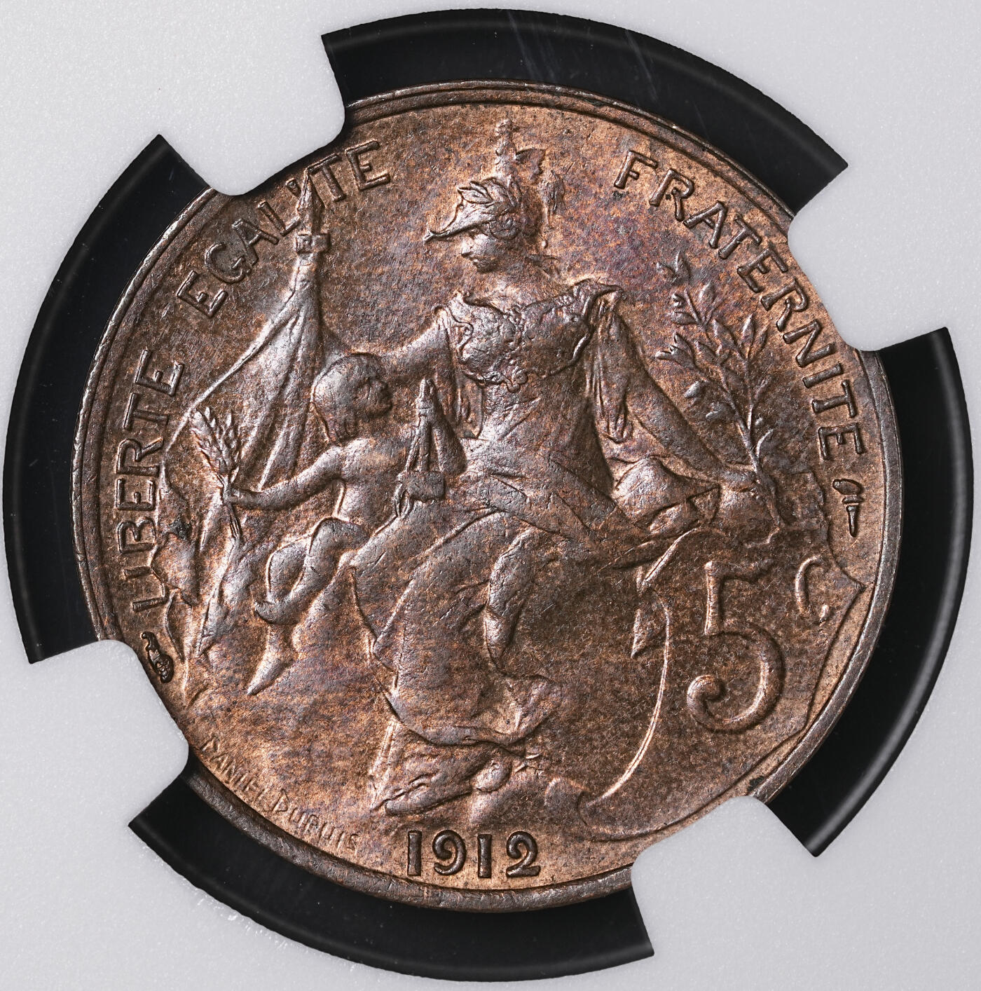 修遠堂世界钱币第四十六期 全场包邮 NGC MS64BN 1912年法国5分铜币