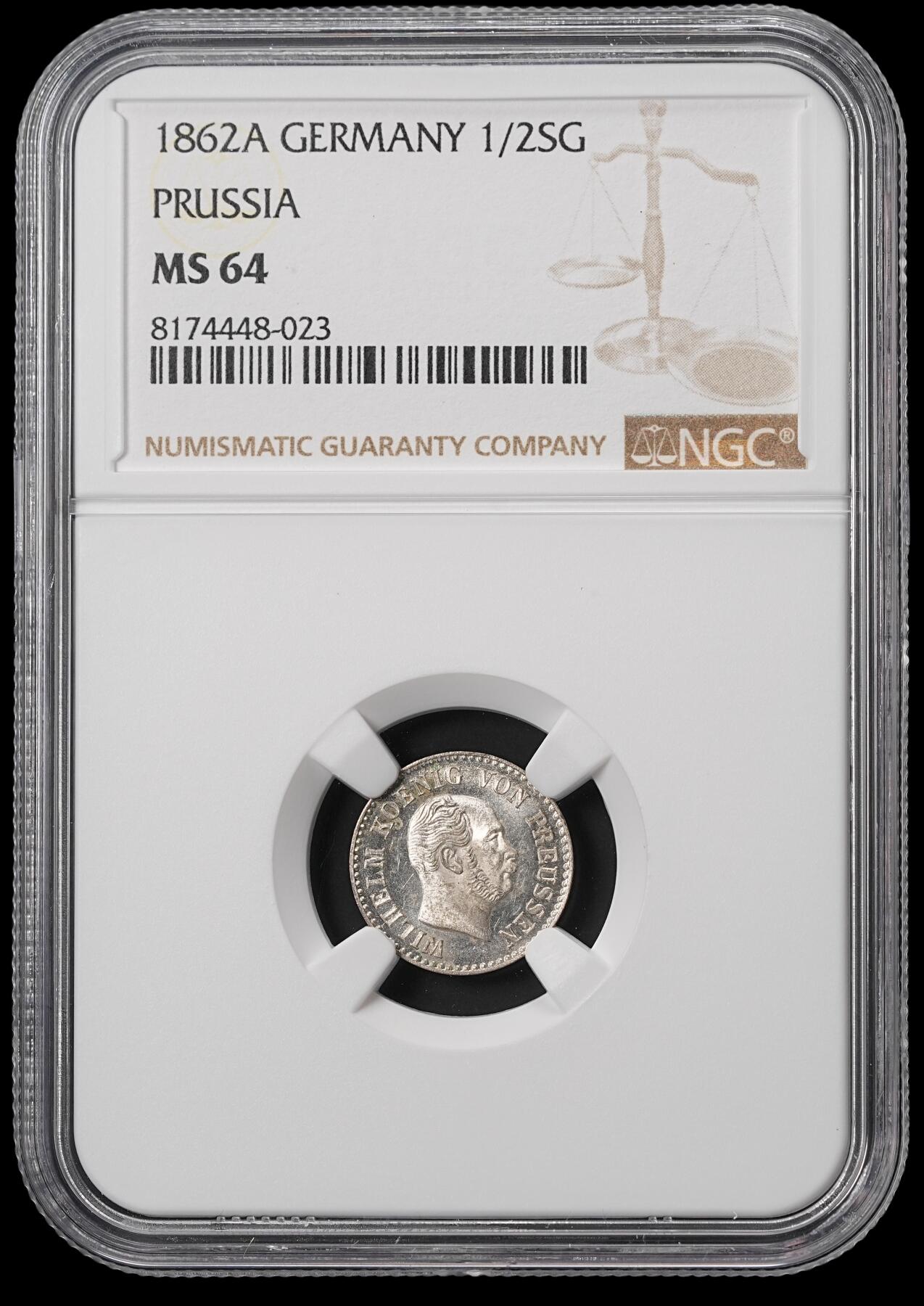修遠堂世界钱币第四十六期 全场包邮 NGC MS64 1862年普鲁士1/2格罗申银币