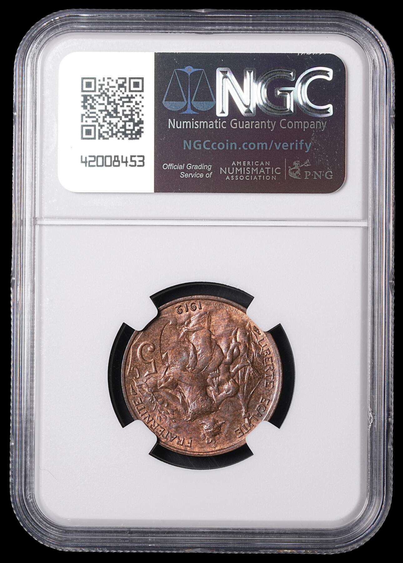 修遠堂世界钱币第四十六期 全场包邮 NGC MS64BN 1912年法国5分铜币