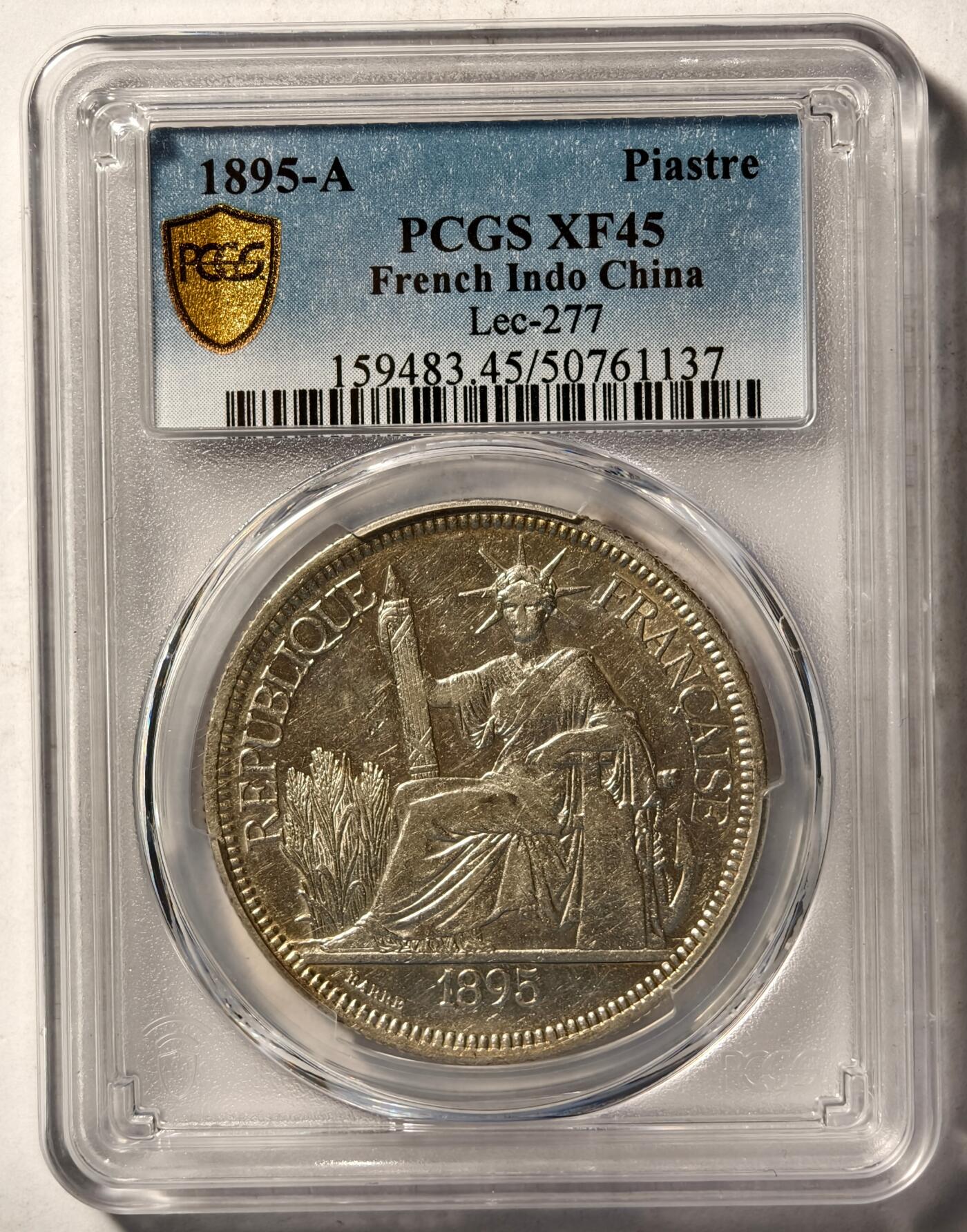 紫瑗钱币——第446期 法属印度支那 1895年 A版 坐洋 PCGS XF45