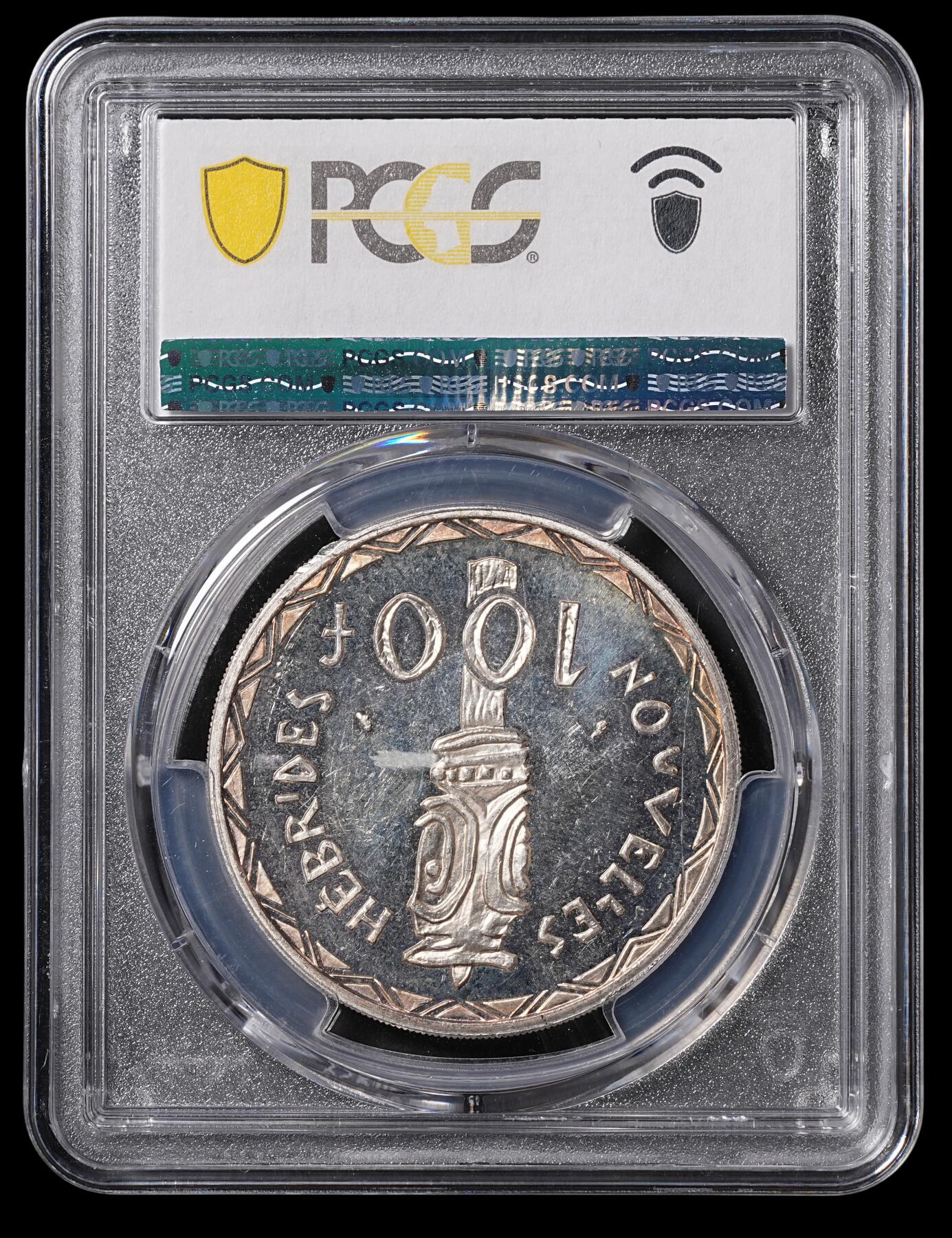 修遠堂世界钱币第四十六期 全场包邮 PCGS SP64 1970年新赫布里底群岛100法郎大型精制银样币 ESSAI
