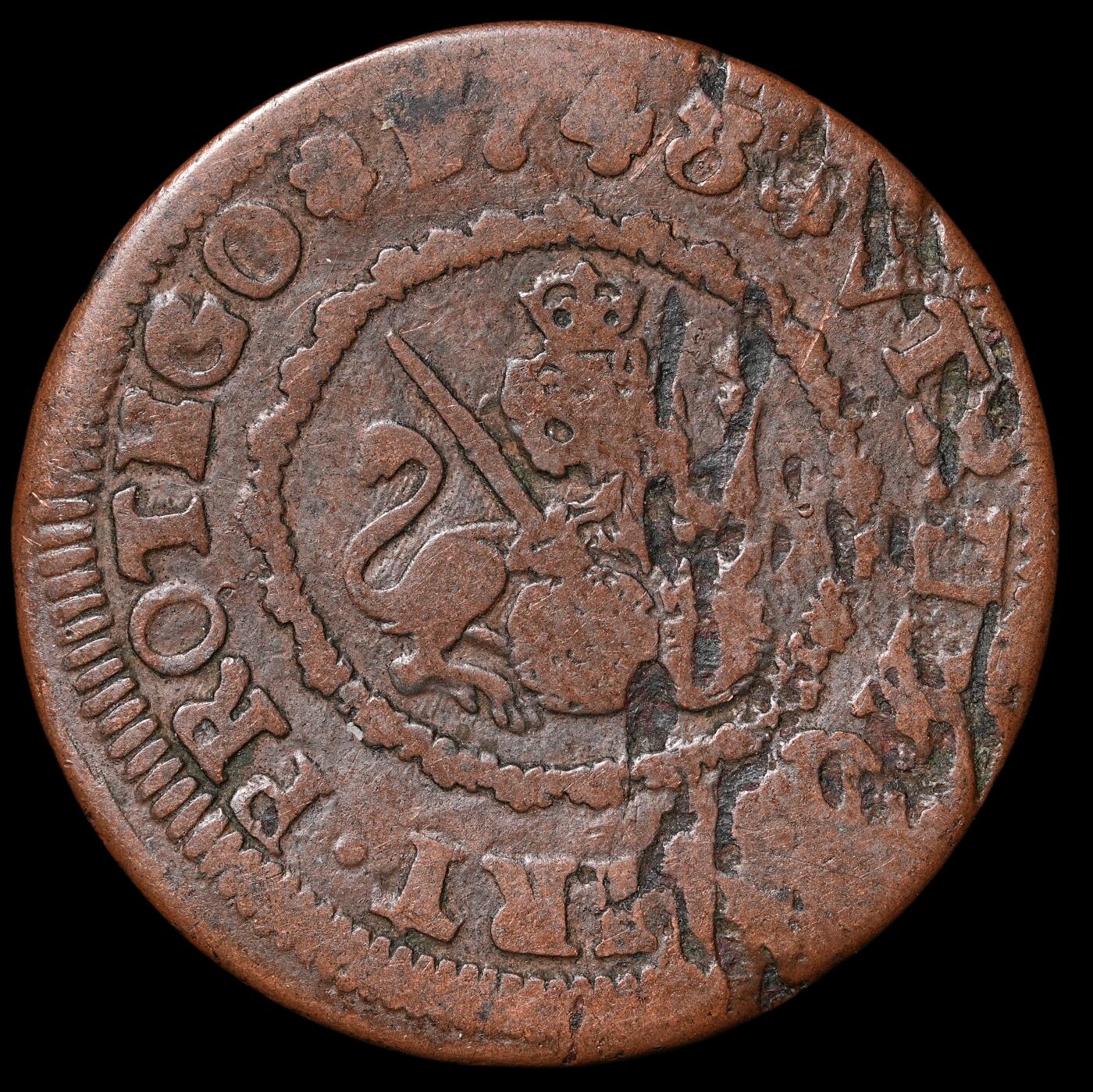 修遠堂世界钱币第四十六期 全场包邮 1743年西班牙 4 Maravedis铜币 5.35g