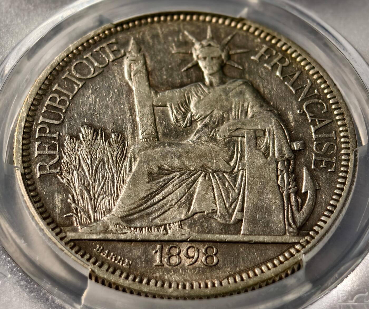 紫瑗钱币——第444期 法属印度支那 1898年 A版 坐洋 PCGS VF DETAIL