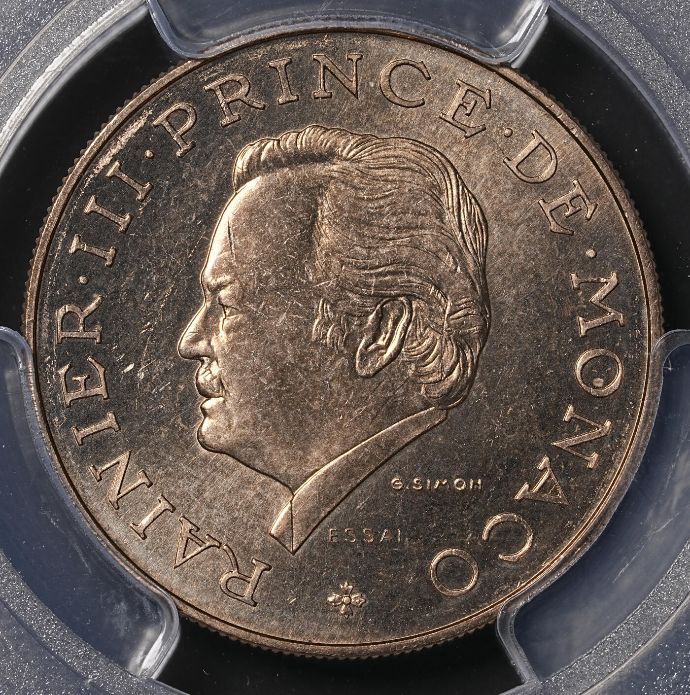 修遠堂世界钱币第四十六期 全场包邮 PCGS SP65 1974年摩纳哥国王执政25周年纪念10法郎样币 ESSAI