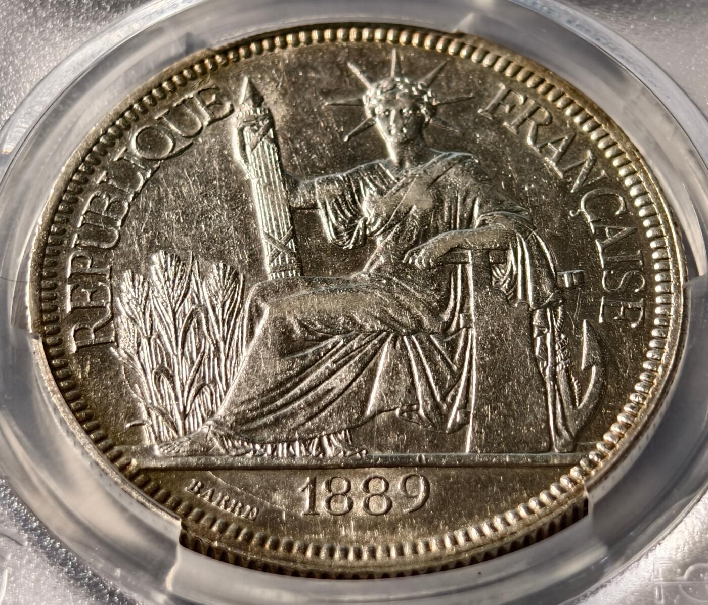 紫瑗钱币——第448期 法属印度支那 1889年 A版 坐洋 PCGS AU50