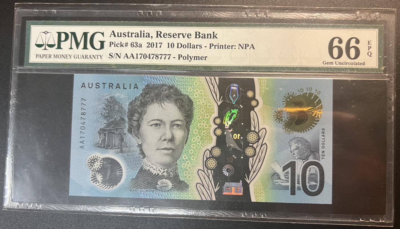 珑诚汇·乐淘淘 世界纸币拍卖 第32期 低佣场 『AA170478777』澳大利亚2017年塑料钞 10元 AA冠豹子号777 PMG66EPQ