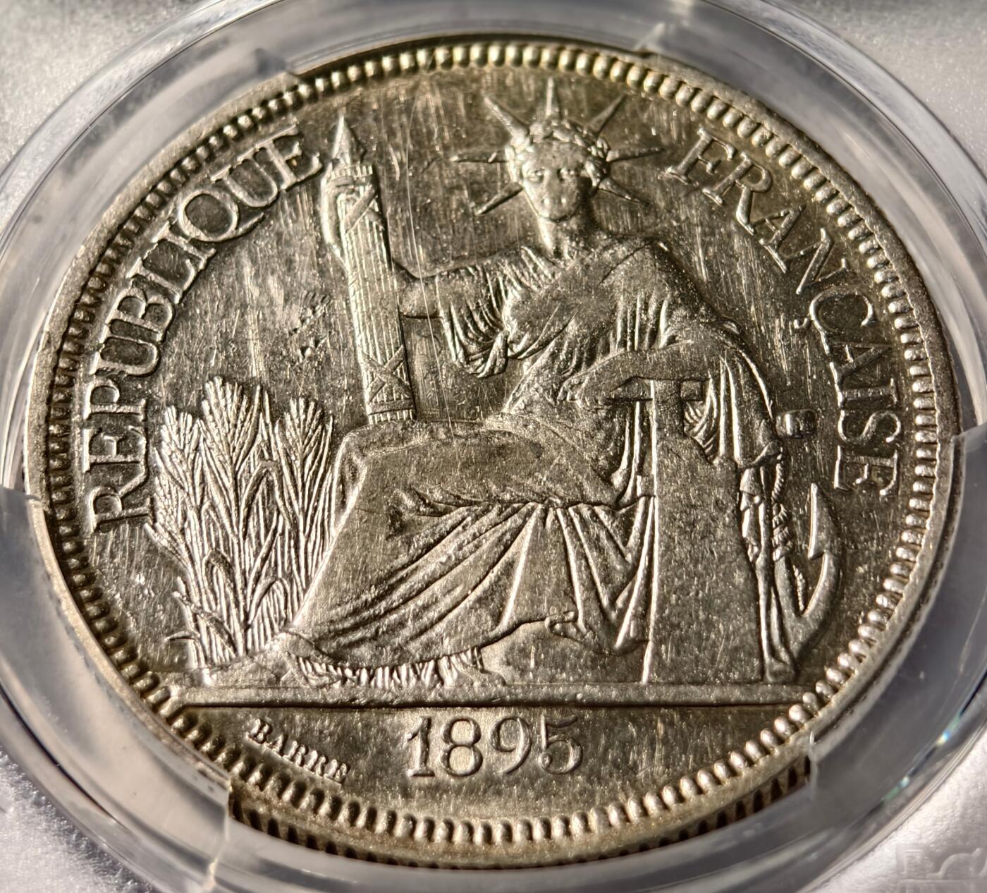 紫瑗钱币——第446期 法属印度支那 1895年 A版 坐洋 PCGS XF45