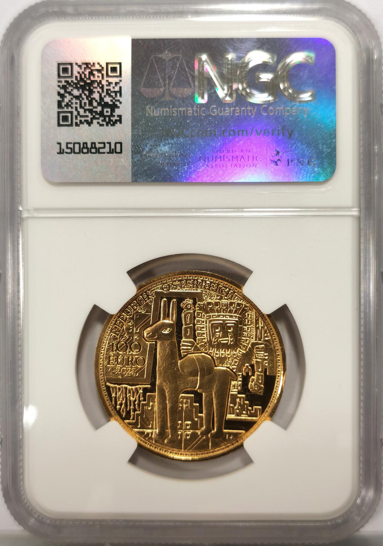 博洋堂世界钱币拍卖第098期（全场包邮） NGC PF70UC 奥地利2021年黄金的魔力系列（三)《印加人的黄金》精制纪念金币，面值100欧，1/2盎司(15.78克）986金，发行量20000枚