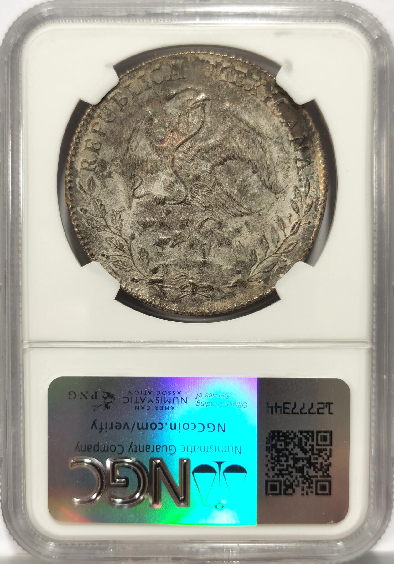 博洋堂世界钱币拍卖第098期（全场包邮） NGC MS62 墨西哥1897年ZS FZ版花边鹰洋，关门年份，原味带彩，窖藏带彩包浆