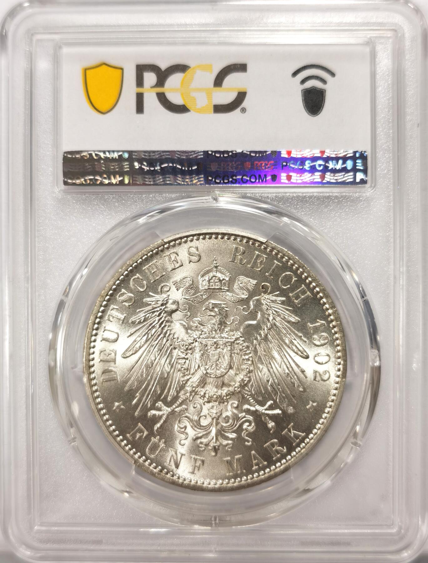 博洋堂世界钱币拍卖第098期（全场包邮） PCGS MS65 德国萨克森1902年阿尔伯特国王逝世5马克大银币 粉光！