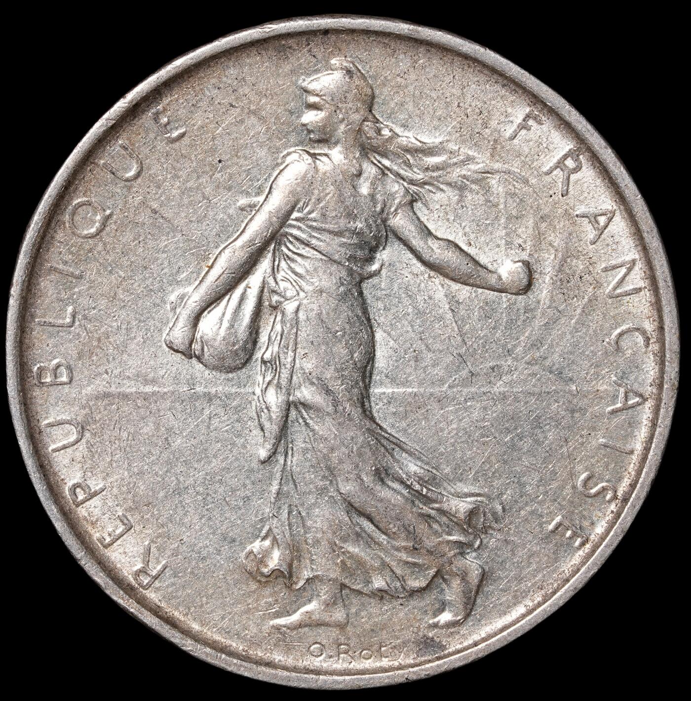 修遠堂世界钱币第四十六期 全场包邮 1964年法国播种5法郎银币 12g，含银83.5%