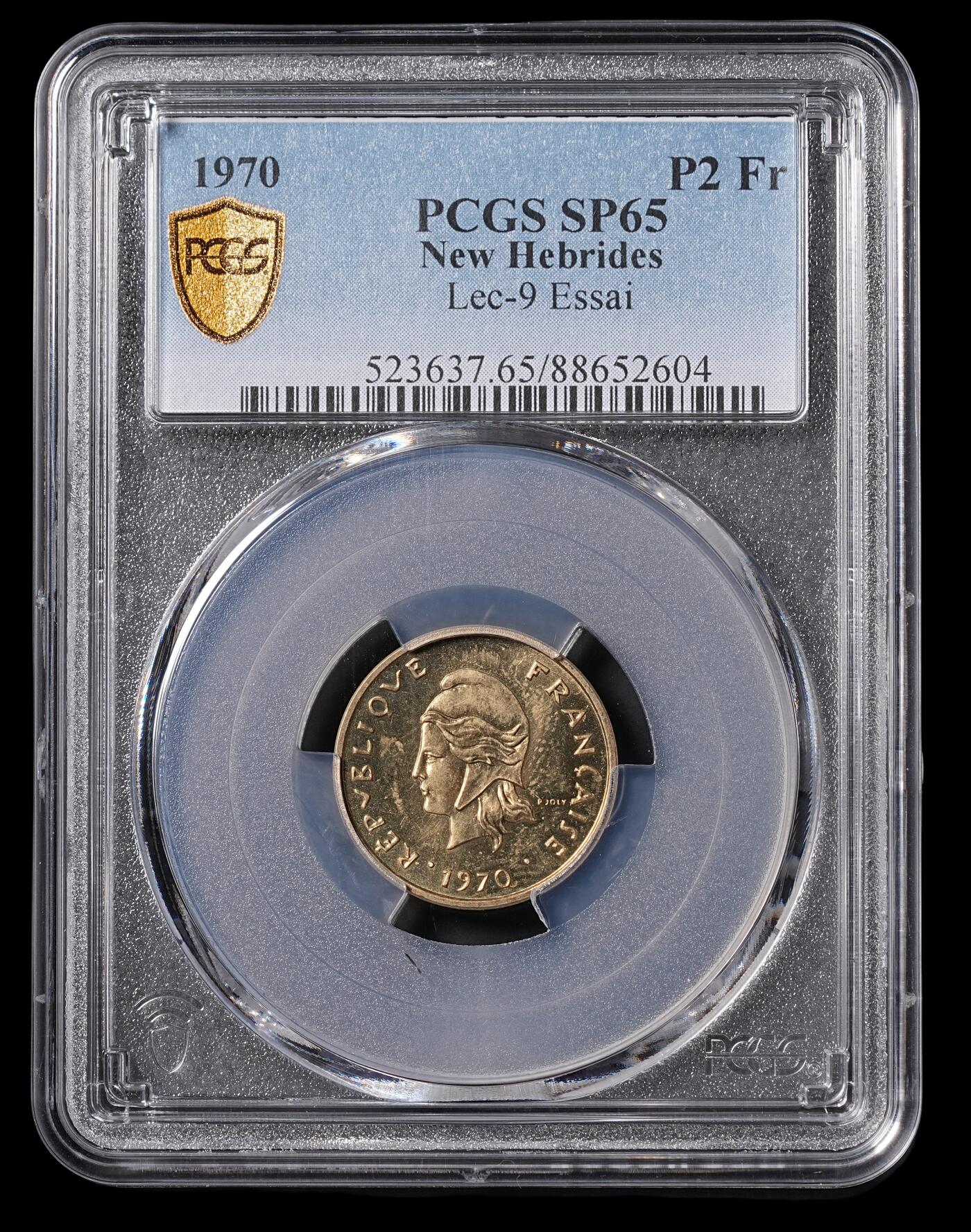 修遠堂世界钱币第四十六期 全场包邮 PCGS SP65 1970年新赫布里底群岛2法郎样币 ESSAI