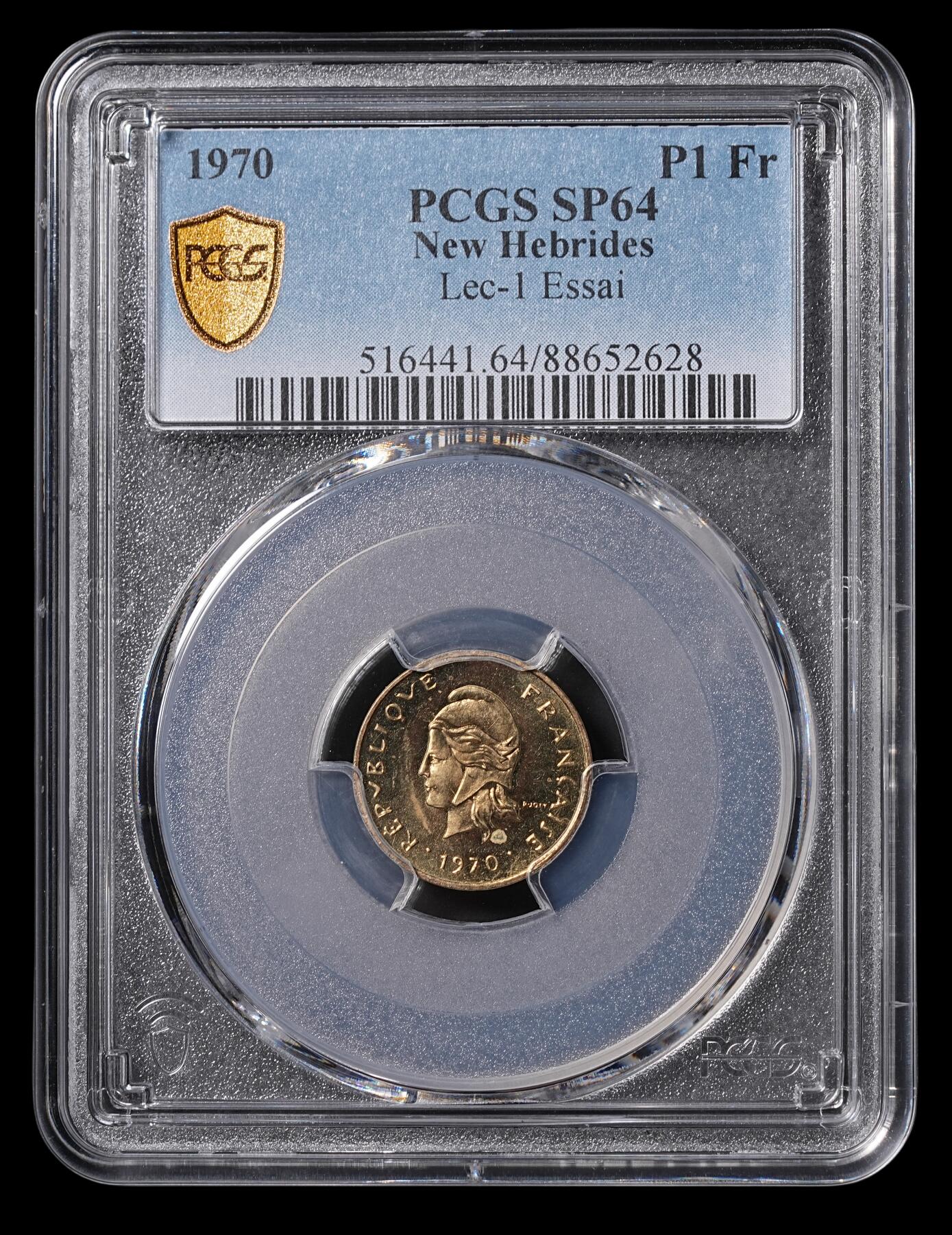 修遠堂世界钱币第四十六期 全场包邮 PCGS SP64 1970年新赫布里底群岛1法郎样币 ESSAI