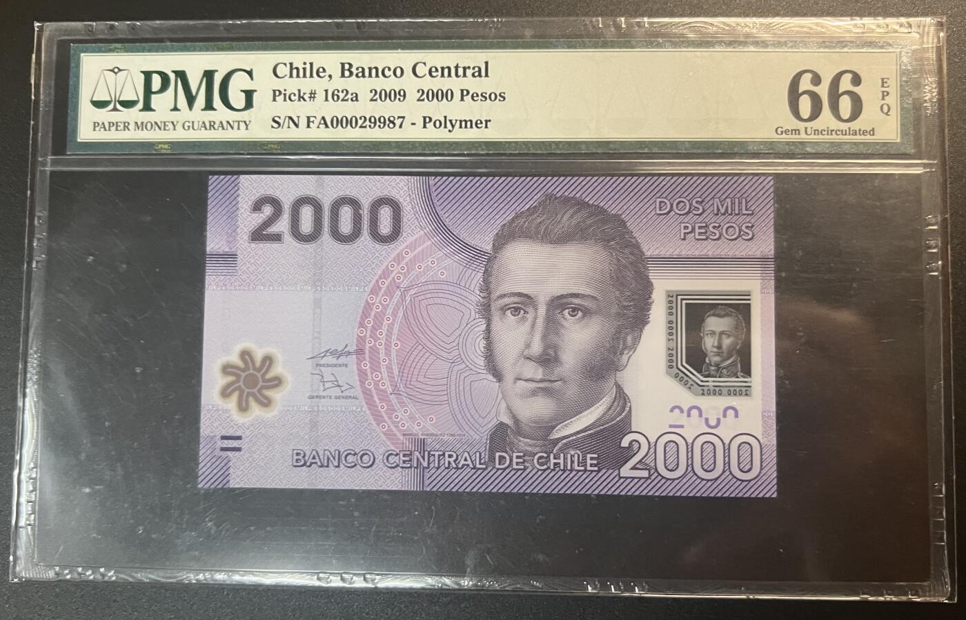 珑诚汇·乐淘淘 世界纸币拍卖 第32期 低佣场 『FA00029987』智利2009年塑料钞 2000比索 首版 PMG66EPQ