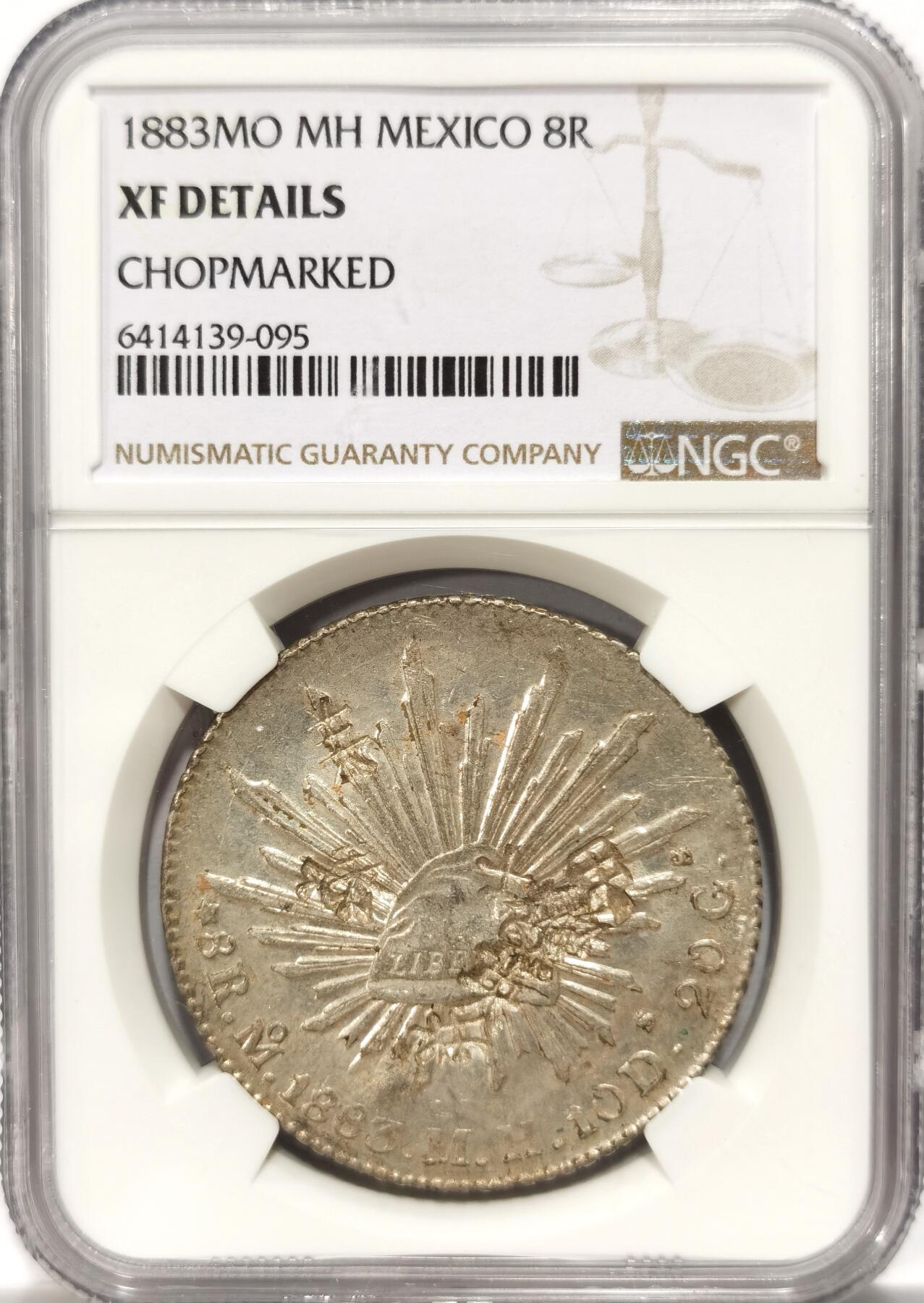 博洋堂世界钱币拍卖第098期（全场包邮） NGC XF 墨西哥1883年MO MH版花边鹰洋，XF明显低评，UNC底板，多个漂亮字戳