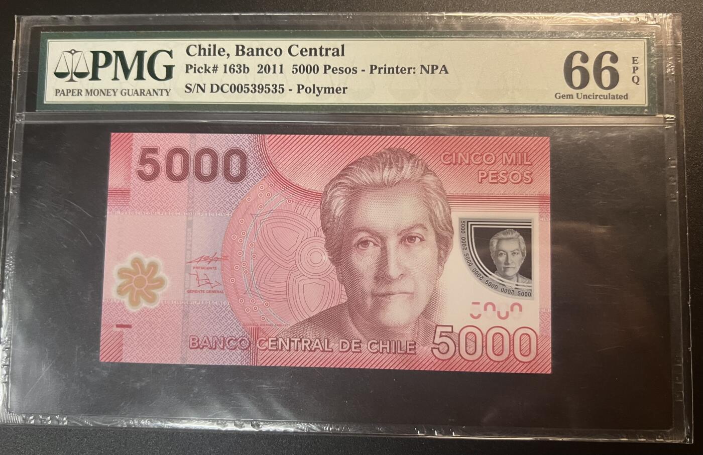 珑诚汇·乐淘淘 世界纸币拍卖 第32期 低佣场 『DC00539535』智利2011年塑料钞 5000比索 无四七靓号 PMG66EPQ