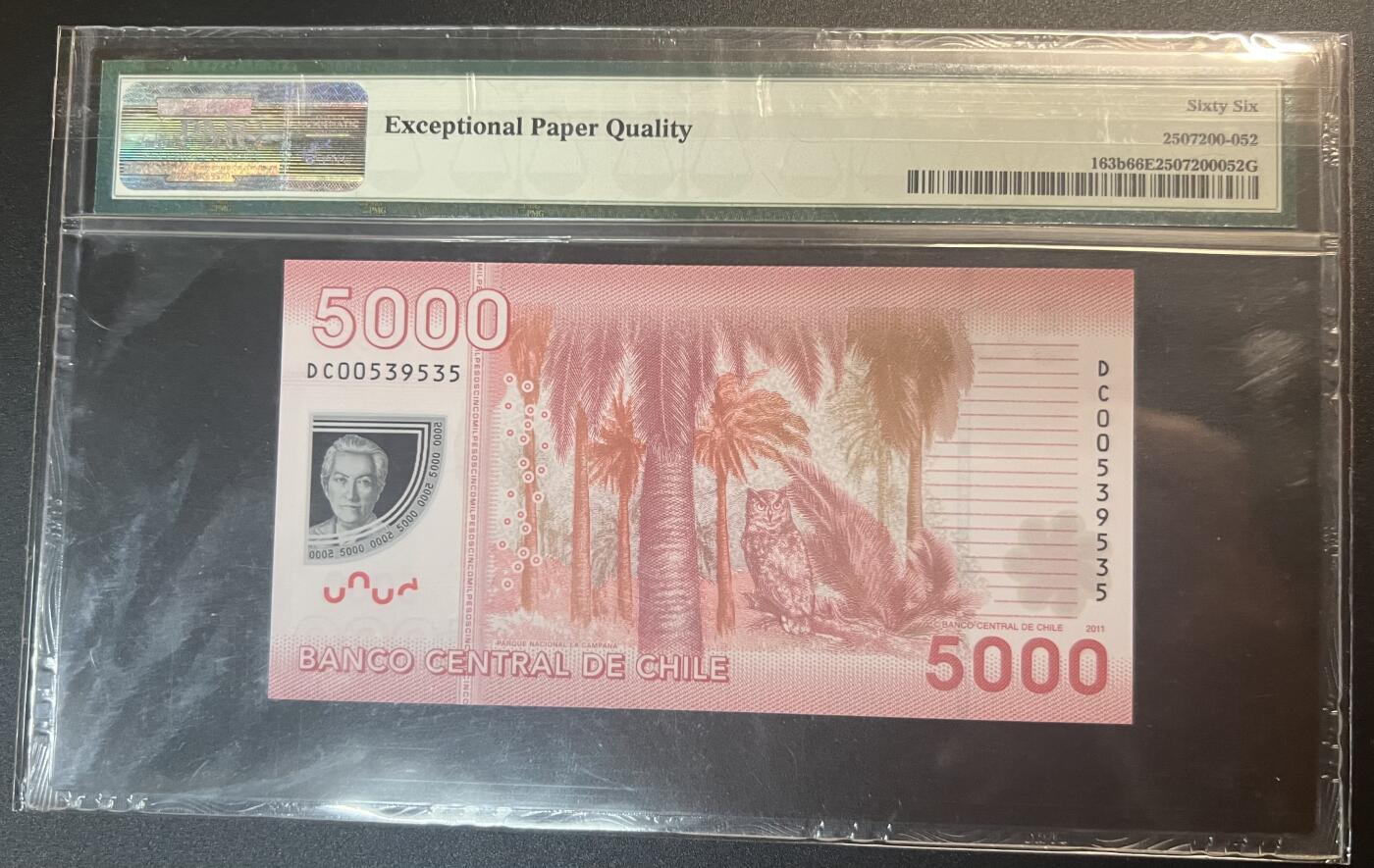 珑诚汇·乐淘淘 世界纸币拍卖 第32期 低佣场 『DC00539535』智利2011年塑料钞 5000比索 无四七靓号 PMG66EPQ