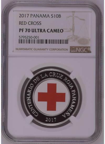 S&S Numismatic世界钱币-拍卖 第126期  巴拿马2017年 巴拿马红十字会一百周年 10巴波亚精制纪念银币 NGC PF70UC 冠军分