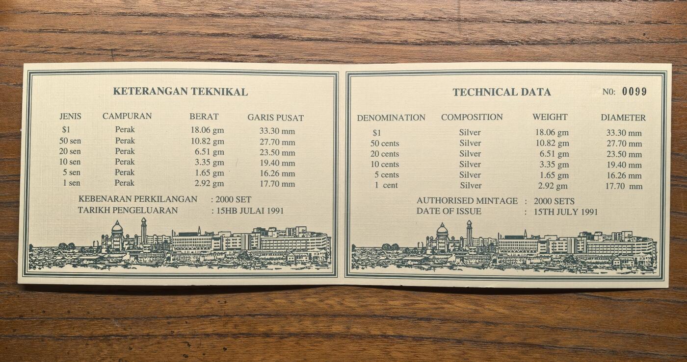 凡希社世界钱币微拍第二百八十八期迷你精品拍 1991文莱达鲁萨兰国全银精铸PS六枚套，附原厂盒证全品，苏丹与大炮，传统纹饰极富民族特色！