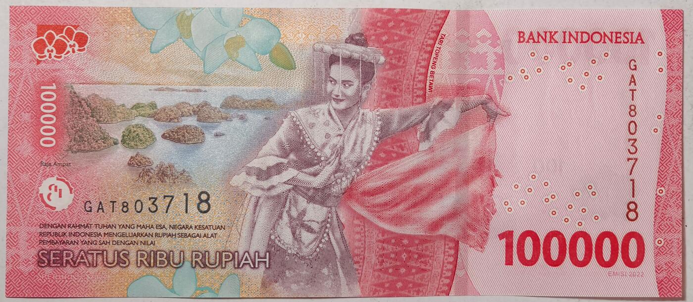 紫瑗钱币——第453期——纸币场 印度尼西亚 2022年 苏加诺和穆罕默德·哈达 100000卢比 UNC
