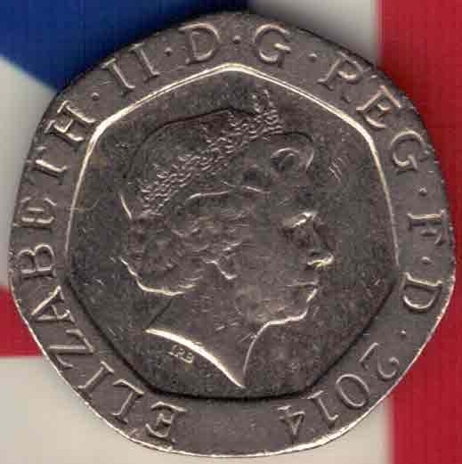 英国2014年20便士 纪念币 实物图 UNC-