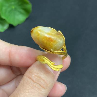 颜紫熹品牌和田玉福利专场第1期 - 颜紫熹品牌定制款和田玉籽料独籽玉兰花开口戒指