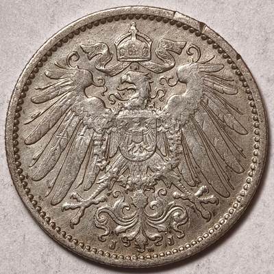 紫瑗钱币——第576期 - 德国 1911年 J版 第二帝国 长翅1马克 5.5克 0.9银