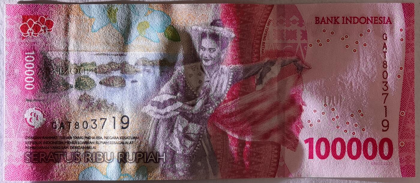 紫瑗钱币——第453期——纸币场 印度尼西亚 2022年 苏加诺和穆罕默德·哈达 100000卢比 UNC