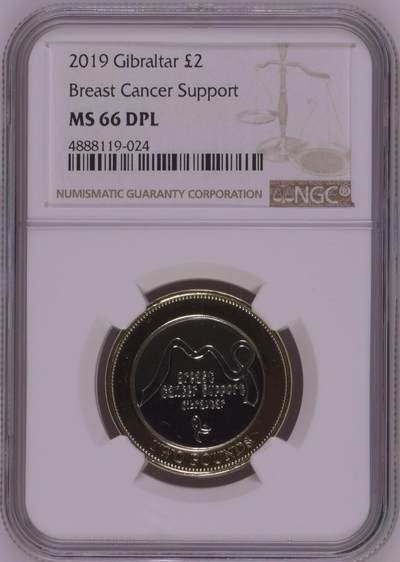S&S Numismatic世界钱币-拍卖 第114期  - 直布罗陀2019年 乳腺癌预防 2英镑双色纪念币 NGC MS66DPL