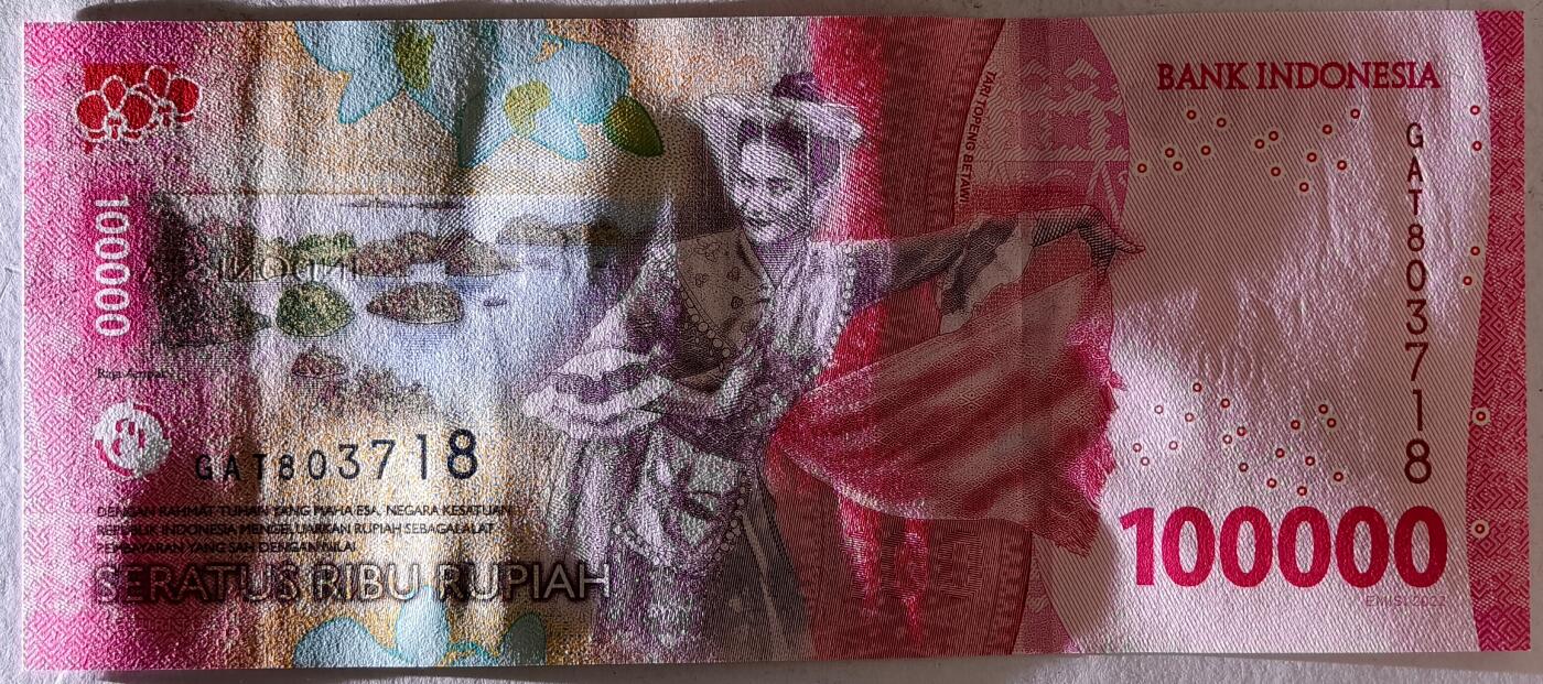 紫瑗钱币——第453期——纸币场 印度尼西亚 2022年 苏加诺和穆罕默德·哈达 100000卢比 UNC