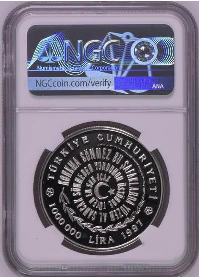S&S Numismatic世界钱币-拍卖 第126期  土耳其1997年 国歌作者-穆罕默德·阿基夫·埃尔索伊 1百万里拉精制纪念银币 31.44克925银  NGC PF69UC冠军分
